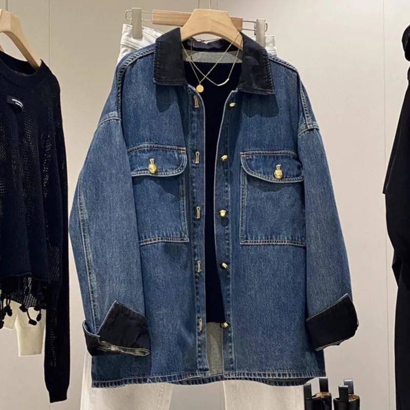 Women's lapel and pocket denim jacket new style for autumn washed jeans jacket top
Women's lapel and pocket denim jacket new style for autumn washed jeans jacket top