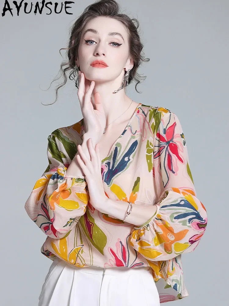 AYUNSUE 100% Natural Mulberry Silk Blouse Women Spring Clothes Elegant Womens T-shirts Fashion Print Long Sleeve Блузка Женская
AYUNSUE 100% Natural Mulberry Silk Blouse Women Spring Clothes Elegant Womens T-shirts Fashion Print Long Sleeve Блузка Женская
