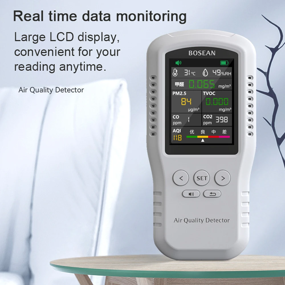 Portable Air Quality Monitor CO2 CO PM2.5 HCHO TVOC Temperature Humidity Monitor Home Digital Air Quality Detector Multifunction
Portable Air Quality Monitor CO2 CO PM2.5 HCHO TVOC Temperature Humidity Monitor Home Digital Air Quality Detector Multifunction