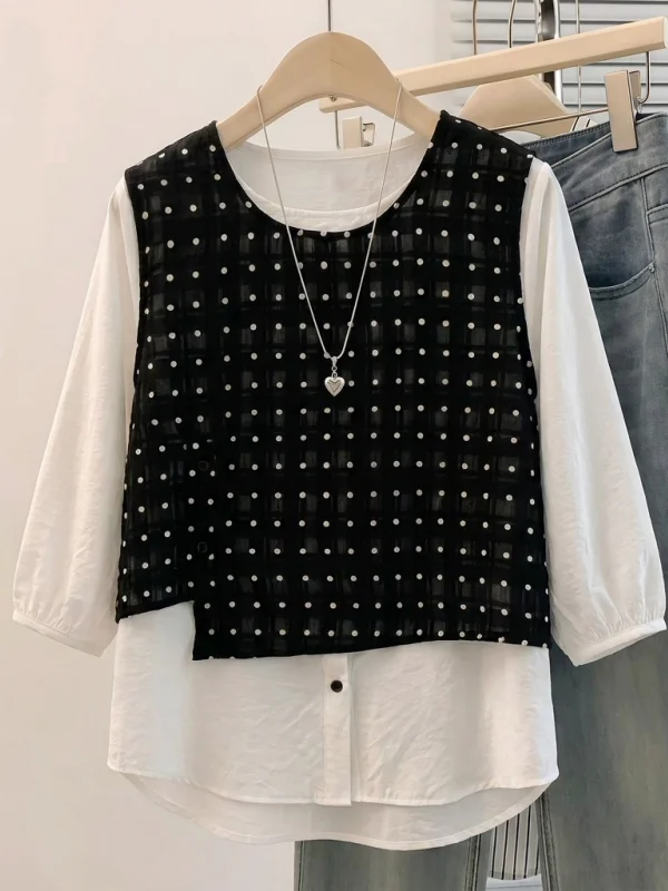 Summer New Polka Dot Women's Shirt Short Sleeve Fashionable Korean Style Commute Wind Loose Fit Big Size PP MM Top
Summer New Polka Dot Women's Shirt Short Sleeve Fashionable Korean Style Commute Wind Loose Fit Big Size PP MM Top
