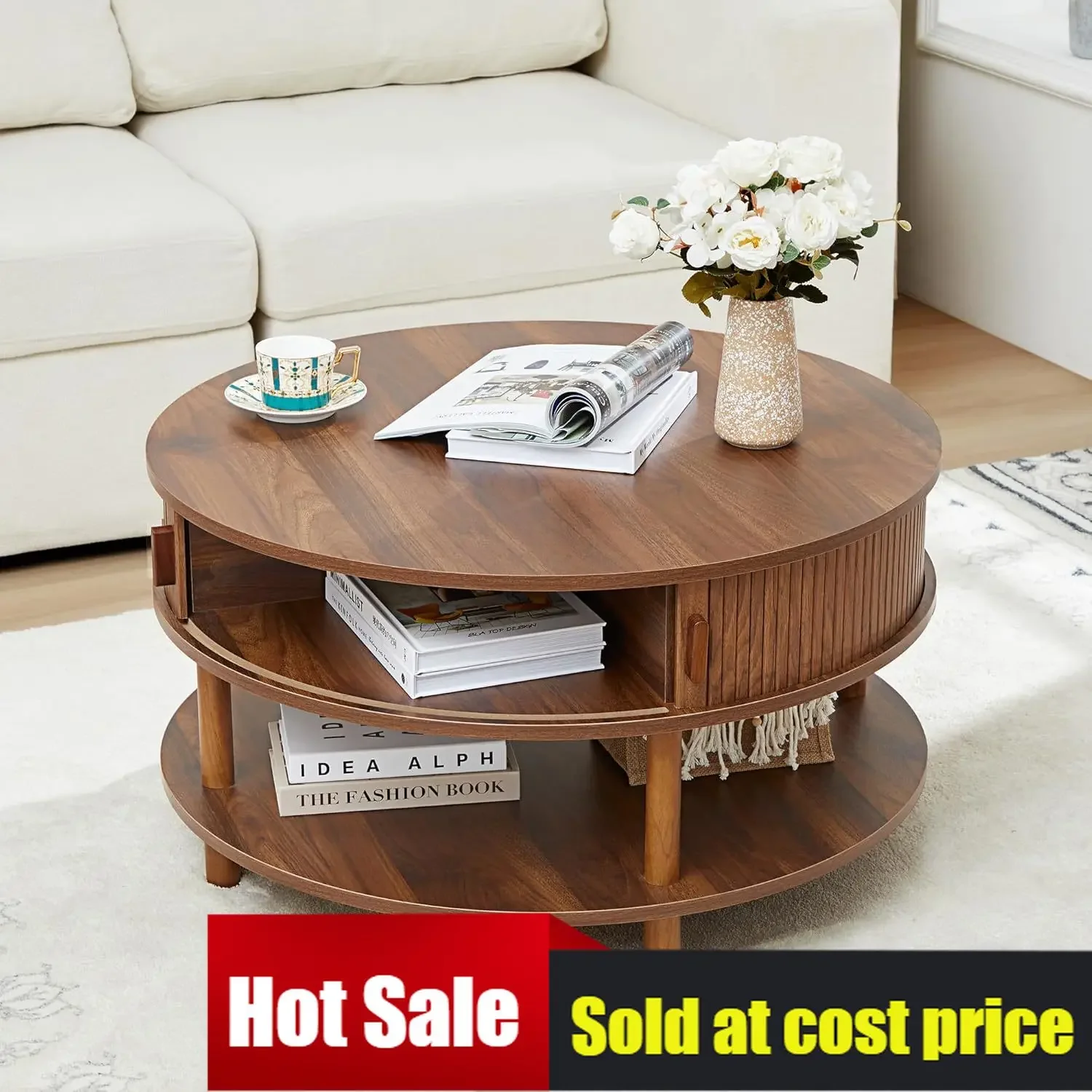 Mid Century Modern 2 Tier Round Coffee Table Walnut Solid Wood Legs Fluted Sliding Door Storage For Living Room Home Office Smal
Mid Century Modern 2 Tier Round Coffee Table Walnut Solid Wood Legs Fluted Sliding Door Storage For Living Room Home Office Smal