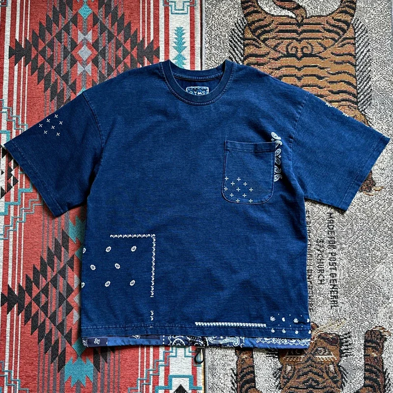 Japanese Retro Indigo Dyeing and Discharge Process with Cashew Flower Stitching Loose Short Sleeved T-shirt for Men Trendy
Japanese Retro Indigo Dyeing and Discharge Process with Cashew Flower Stitching Loose Short Sleeved T-shirt for Men Trendy