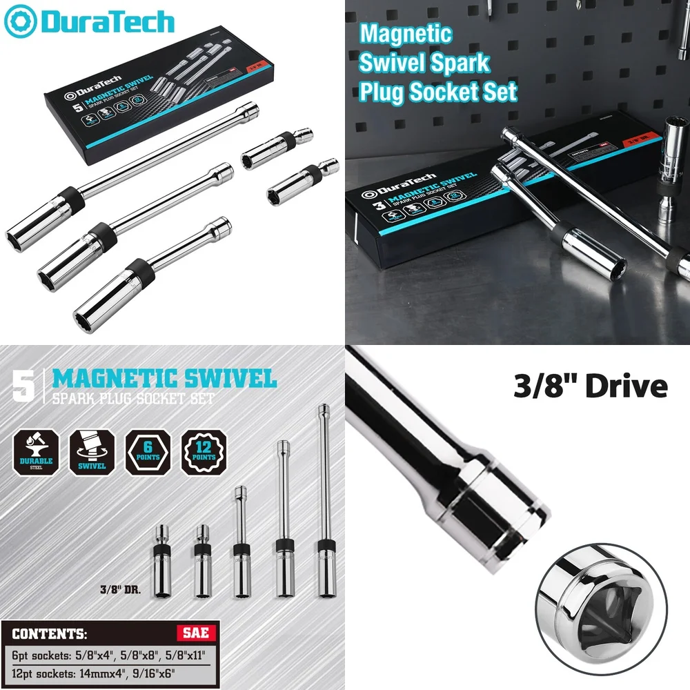 Hand Tool SetsMagnetic Swivel Spark Plug Socket Set 5 8 9 16 6PT 12PT 5 Piece Tool Kit for Auto Repair and Maintenance
Hand Tool SetsMagnetic Swivel Spark Plug Socket Set 5 8 9 16 6PT 12PT 5 Piece Tool Kit for Auto Repair and Maintenance