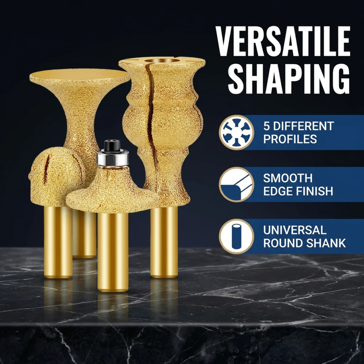 CNC Vacuum Brazed Diamond Router Bit 1/2 Inch Profile Milling Tool Edge Trimming Cutter for Grinding Granite Marble Tile
CNC Vacuum Brazed Diamond Router Bit 1/2 Inch Profile Milling Tool Edge Trimming Cutter for Grinding Granite Marble Tile