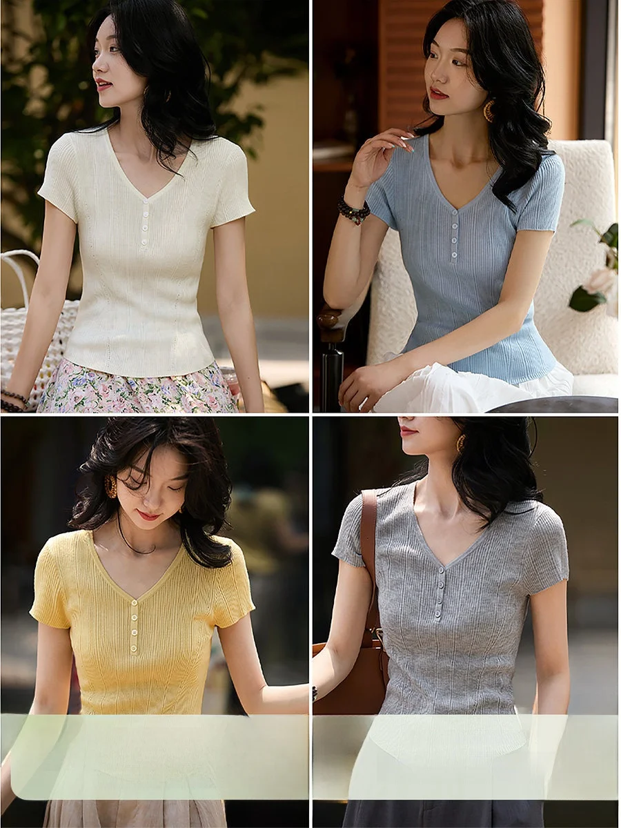 A4 Waist a Knitted Lenzing Wool Silk ort Sve V-Ne Top Women's Faion Summer New Arrival OL Sle Casual Wear
A4 Waist a Knitted Lenzing Wool Silk ort Sve V-Ne Top Women's Faion Summer New Arrival OL Sle Casual Wear