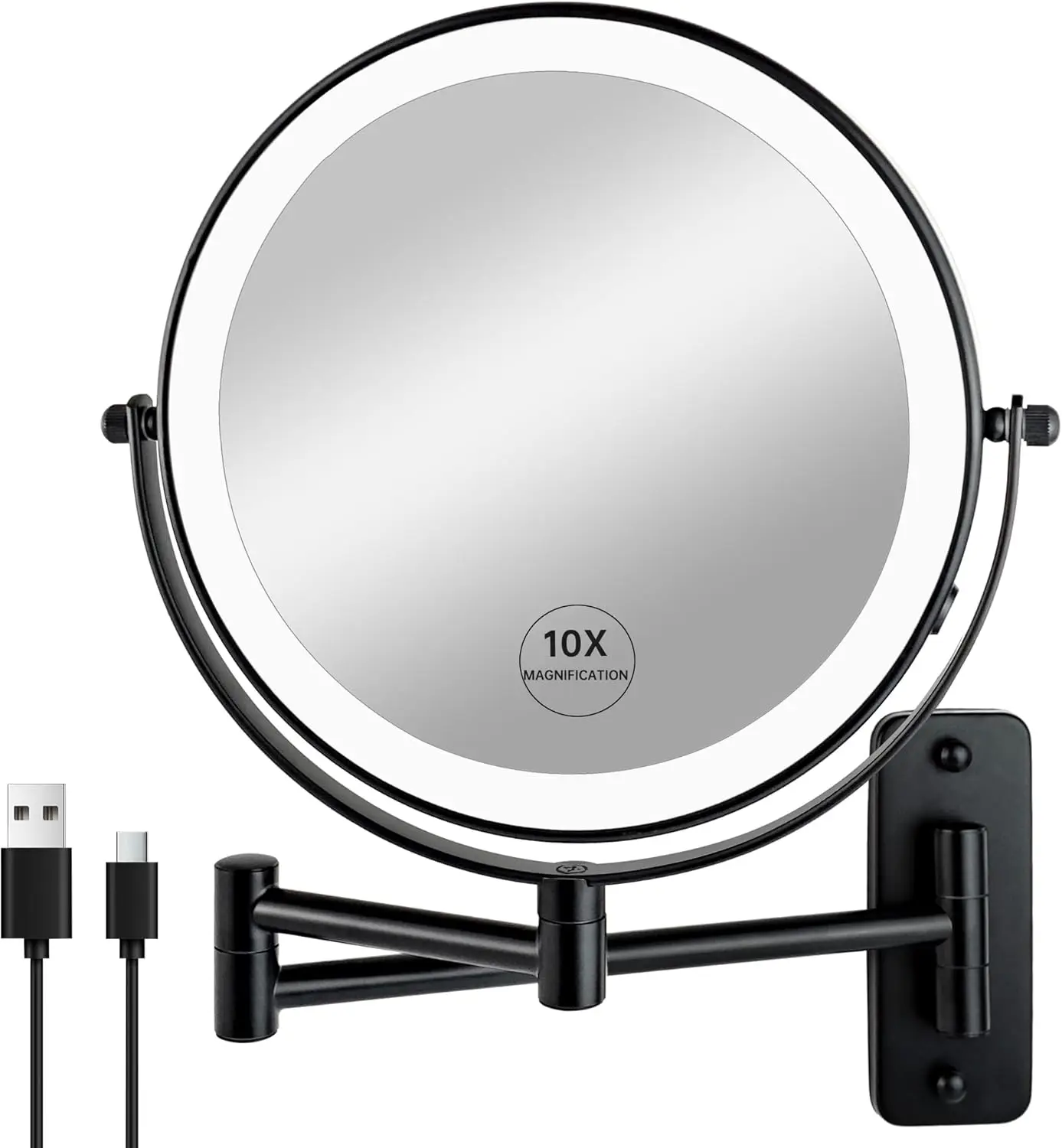 8" Wall Mounted Lighted Makeup Mirror, Rechargeable Double Sided 1X/10X Magnifying Mirror with 3 Color Lights, Touch Dimmable Bathroom Vanity Mirror with 360° Swivel Extendable Arm Matte Black
8" Wall Mounted Lighted Makeup Mirror, Rechargeable Double Sided 1X/10X Magnifying Mirror with 3 Color Lights, Touch Dimmable Bathroom Vanity Mirror with 360° Swivel Extendable Arm Matte Black