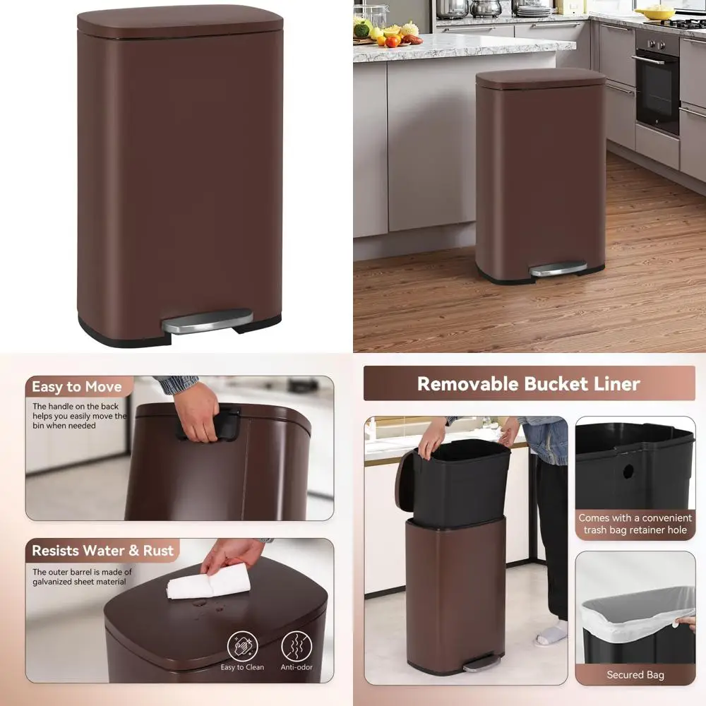 Stainless Steel Trash Can with Removable Bucket and Soft Close Lid - Foot Pedal, Suitable for Home, Office, Kitchen Waste Manage
Stainless Steel Trash Can with Removable Bucket and Soft Close Lid - Foot Pedal, Suitable for Home, Office, Kitchen Waste Manage