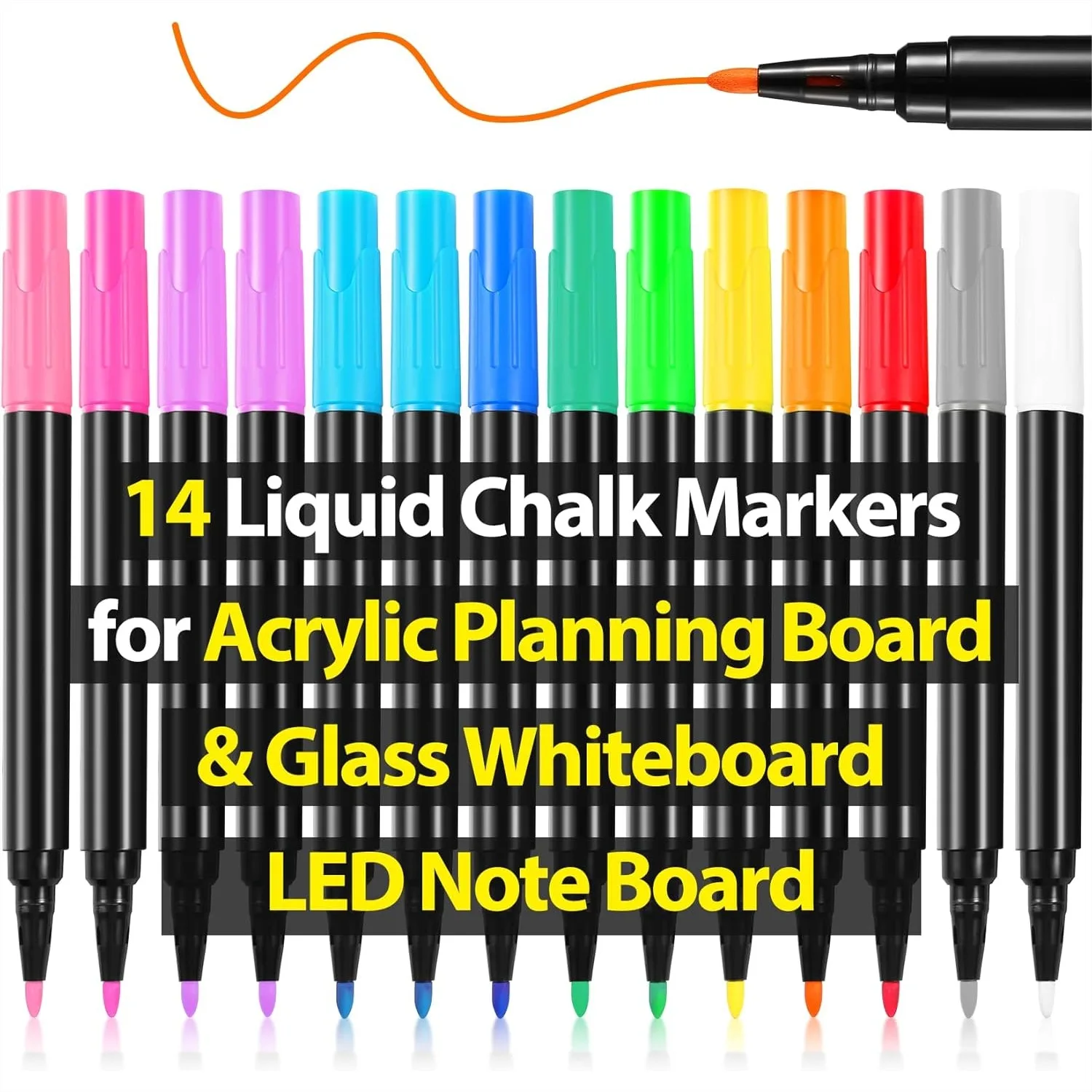 Liquid Chalk Markers for LED Drawing Board, 14 Pack 12 Vibrant Colors Fine Point for Acrylic Calendar Glass Window Mirror
Liquid Chalk Markers for LED Drawing Board, 14 Pack 12 Vibrant Colors Fine Point for Acrylic Calendar Glass Window Mirror
