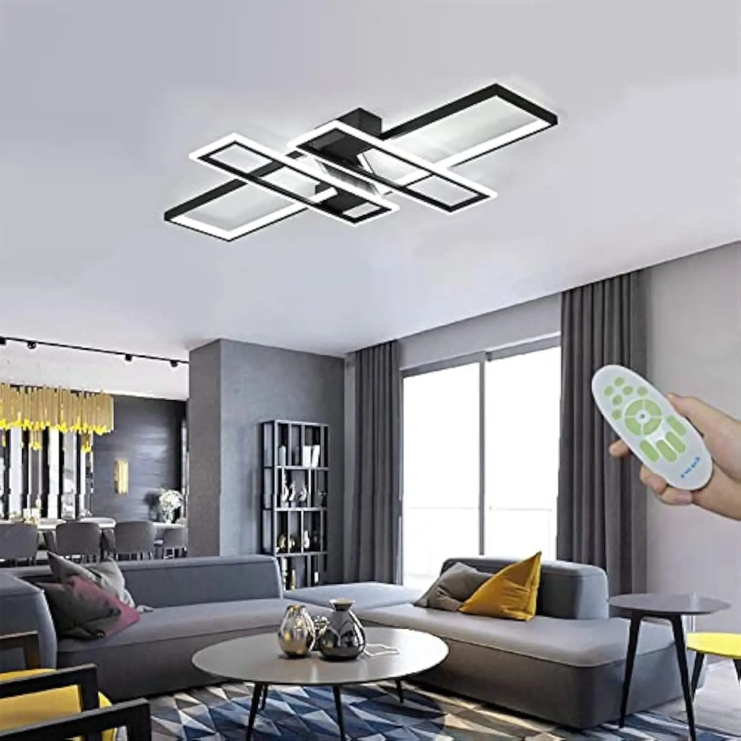 35.4 Modern Led Ceiling Lights Fixture, 94W Black Dimmable Chandelier, Rectangular, with Remote Control Diningroom Lamp, Flush
35.4 Modern Led Ceiling Lights Fixture, 94W Black Dimmable Chandelier, Rectangular, with Remote Control Diningroom Lamp, Flush