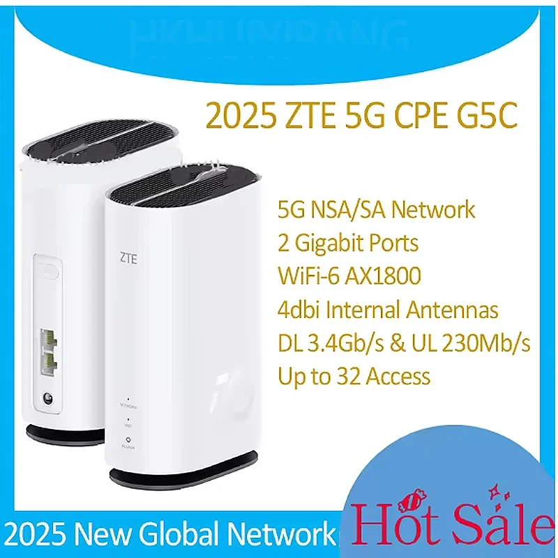 2025 ZTE 5th Generation 5G Indoor FWA CPE G5C WiFi 6 AX1800 Wireless Router Gigabit Port 5G NSA SA 4G LTE CAT20 Modem Sim Card
2025 ZTE 5th Generation 5G Indoor FWA CPE G5C WiFi 6 AX1800 Wireless Router Gigabit Port 5G NSA SA 4G LTE CAT20 Modem Sim Card