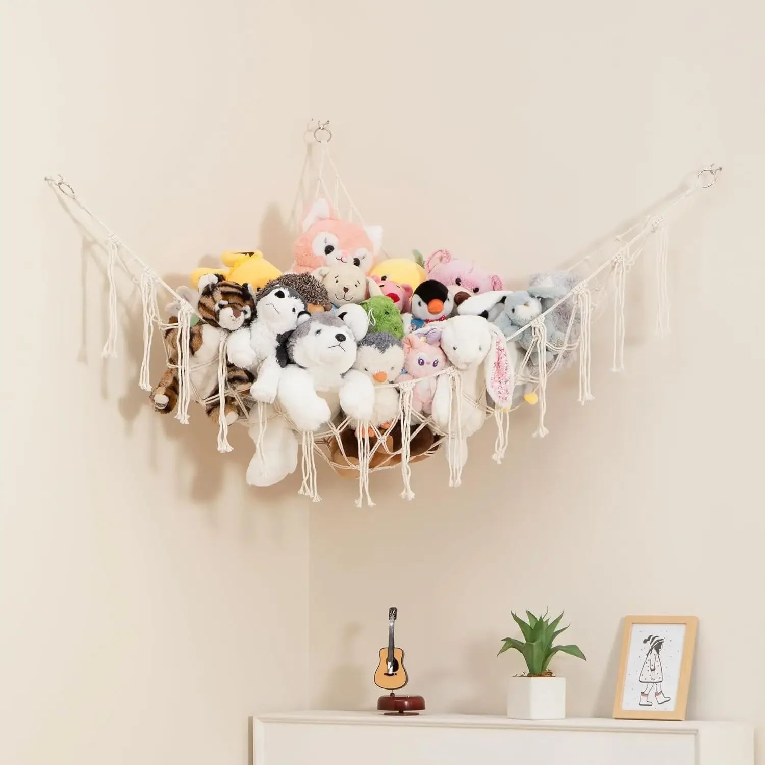Large Boho Macrame Stuffed Animal Hammock, Corner Toy Storage Organizer for Plushies, White
Large Boho Macrame Stuffed Animal Hammock, Corner Toy Storage Organizer for Plushies, White