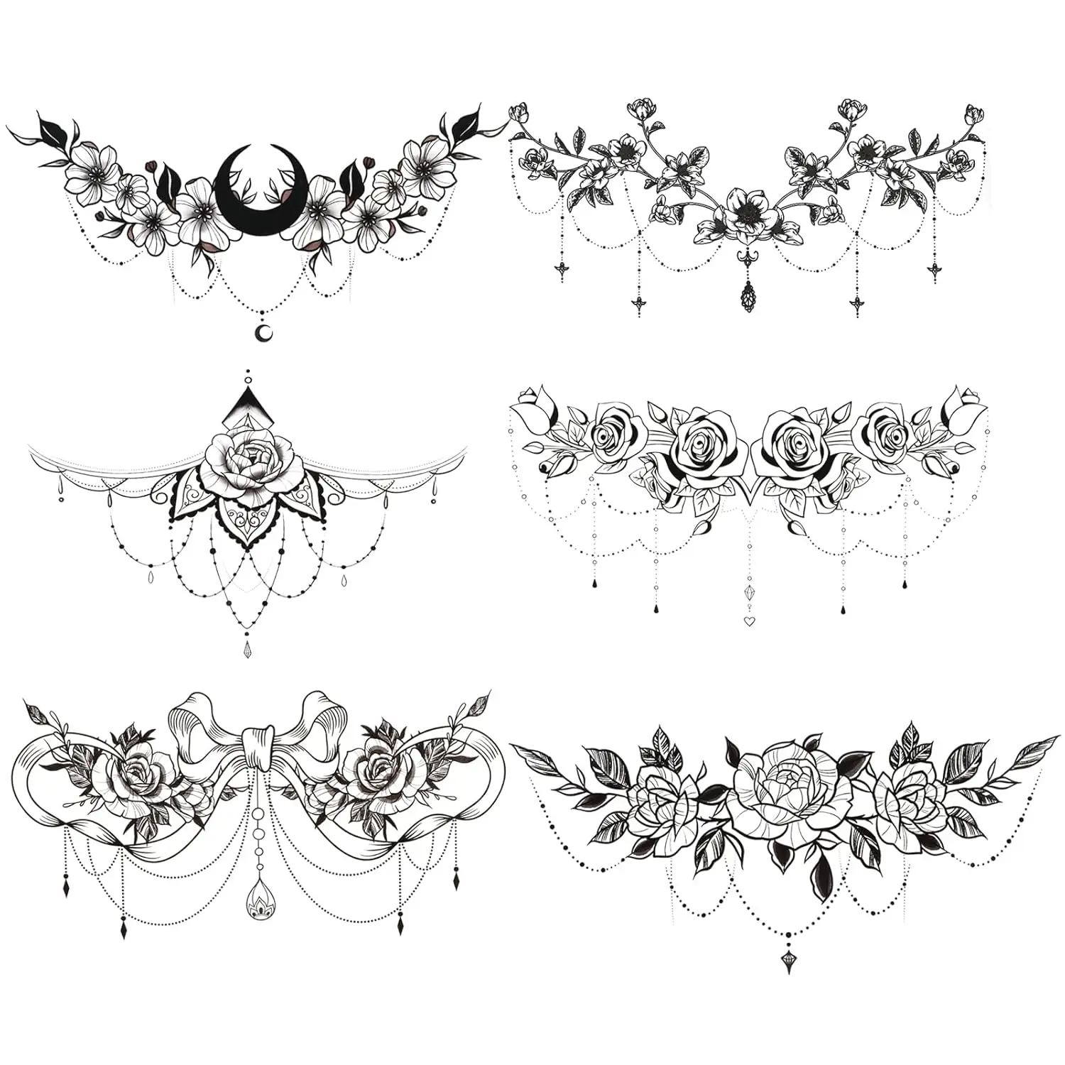 6Pack Chest Underboob Temporary Tattoos for Women Adult, Waterproof Floral Moon Bowknot Rose
6Pack Chest Underboob Temporary Tattoos for Women Adult, Waterproof Floral Moon Bowknot Rose