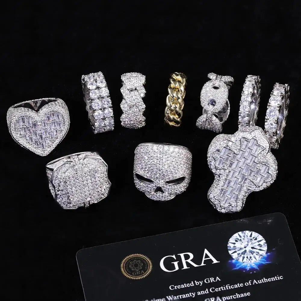 Hot Certified Gold Plated Moissanite Cuban Hip Hop Ring 925 Sterling Silver for Unisex 2 Rows VVS Stones
Hot Certified Gold Plated Moissanite Cuban Hip Hop Ring 925 Sterling Silver for Unisex 2 Rows VVS Stones