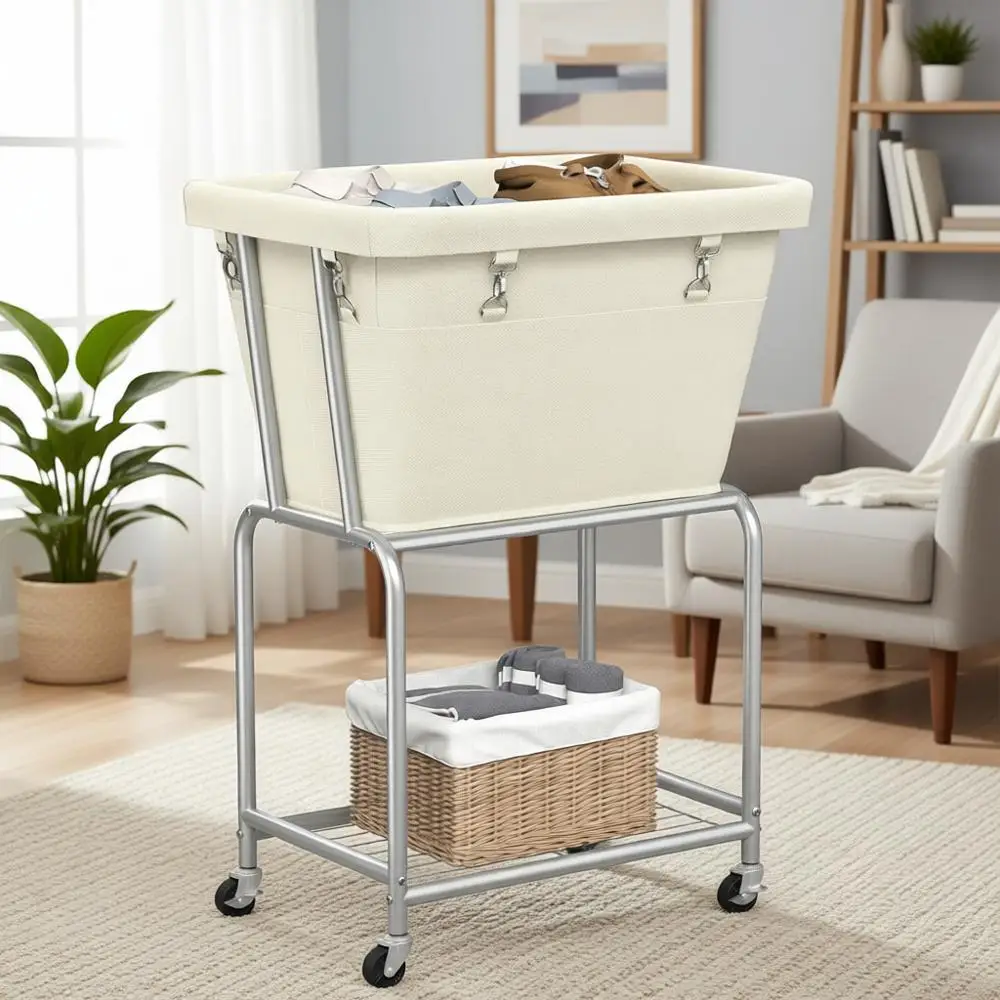 Корзина для белья на колесиках со съемным мешком, металлическая корзина на роликах, идеально подходит для домашнего использования, цвет кремовый
Корзина для белья на колесиках со съемным мешком, металлическая корзина на роликах, идеально подходит для домашнего использования, цвет кремовый