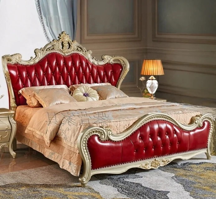 Комплект мебели для спальни в европейском классическом стиле: кровать из массива дерева с резьбой и обивкой из натуральной красной кожи
Комплект мебели для спальни в европейском классическом стиле: кровать из массива дерева с резьбой и обивкой из натуральной красной кожи