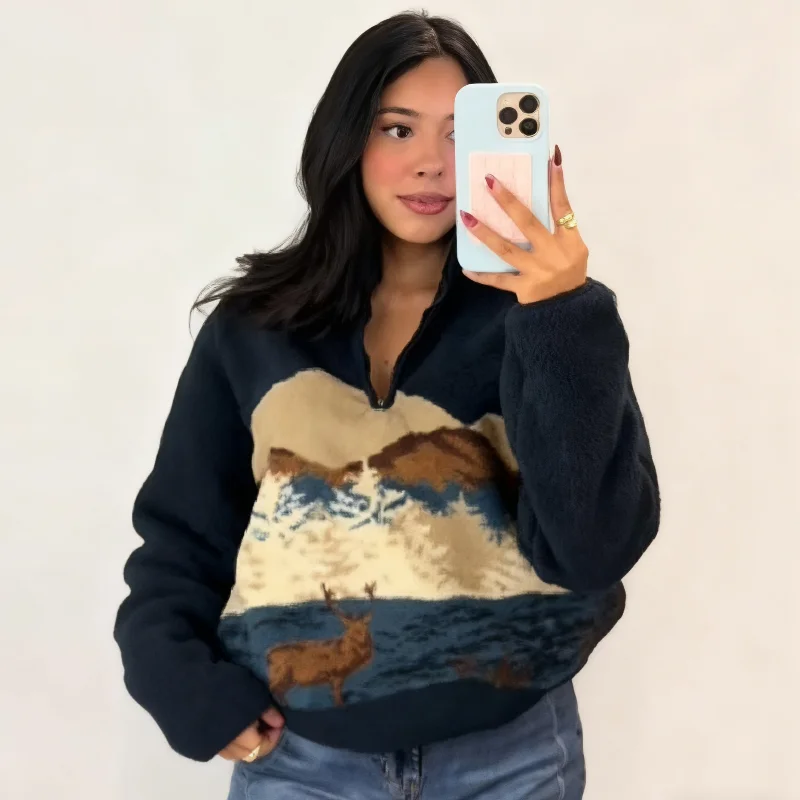 Fashionable Printed Pullover Stand Collar Zipper Long Sleeved Short Tops Loose Casual Cozy Autumn Winter Women's Streetwear
Fashionable Printed Pullover Stand Collar Zipper Long Sleeved Short Tops Loose Casual Cozy Autumn Winter Women's Streetwear