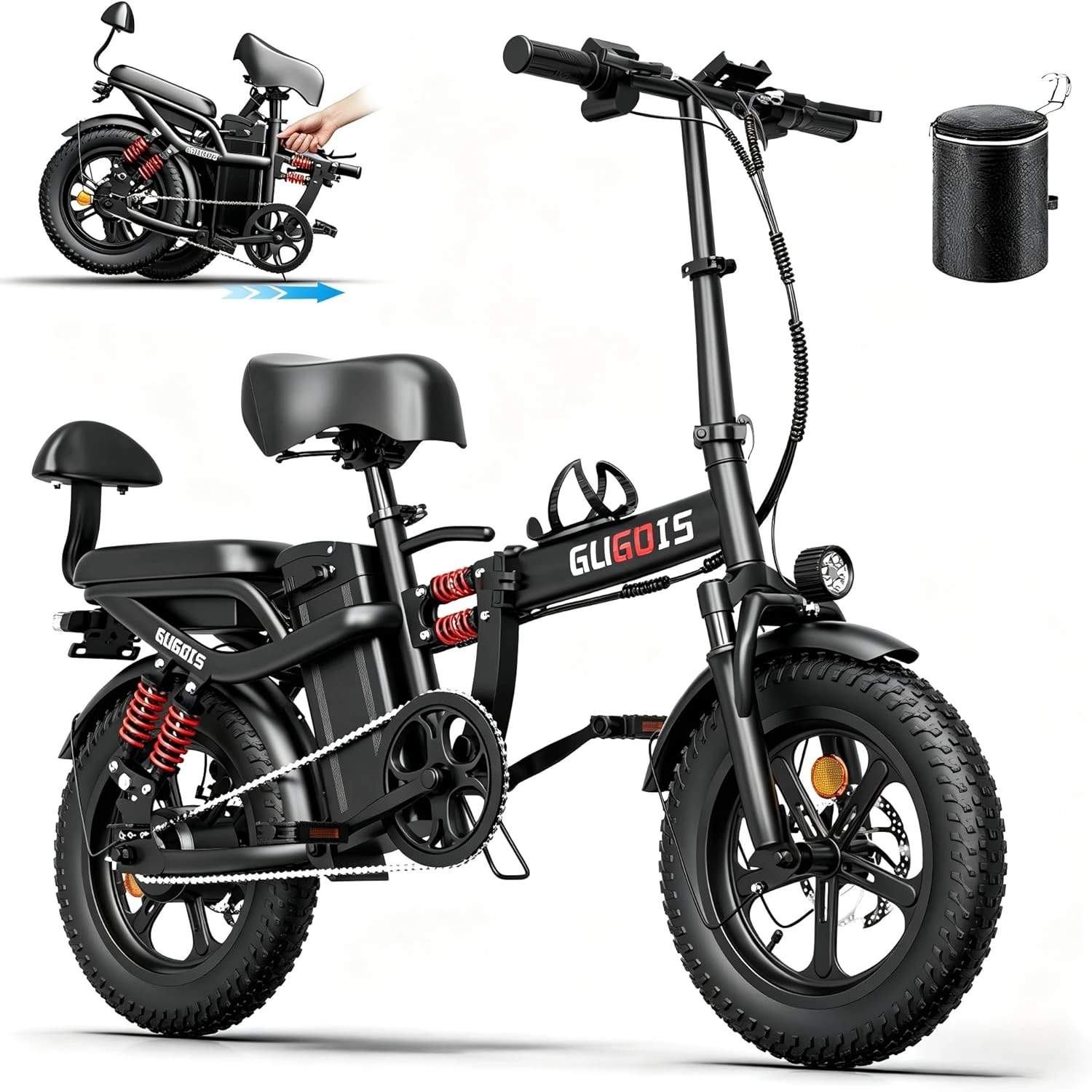 2 Seater Foldable Electric Bike for Adults & Teens with 16x3.0“ Fat Tire, 48V 20Ah Battery, Full Suspension,28 MPH, 1000W E Bike
2 Seater Foldable Electric Bike for Adults & Teens with 16x3.0“ Fat Tire, 48V 20Ah Battery, Full Suspension,28 MPH, 1000W E Bike