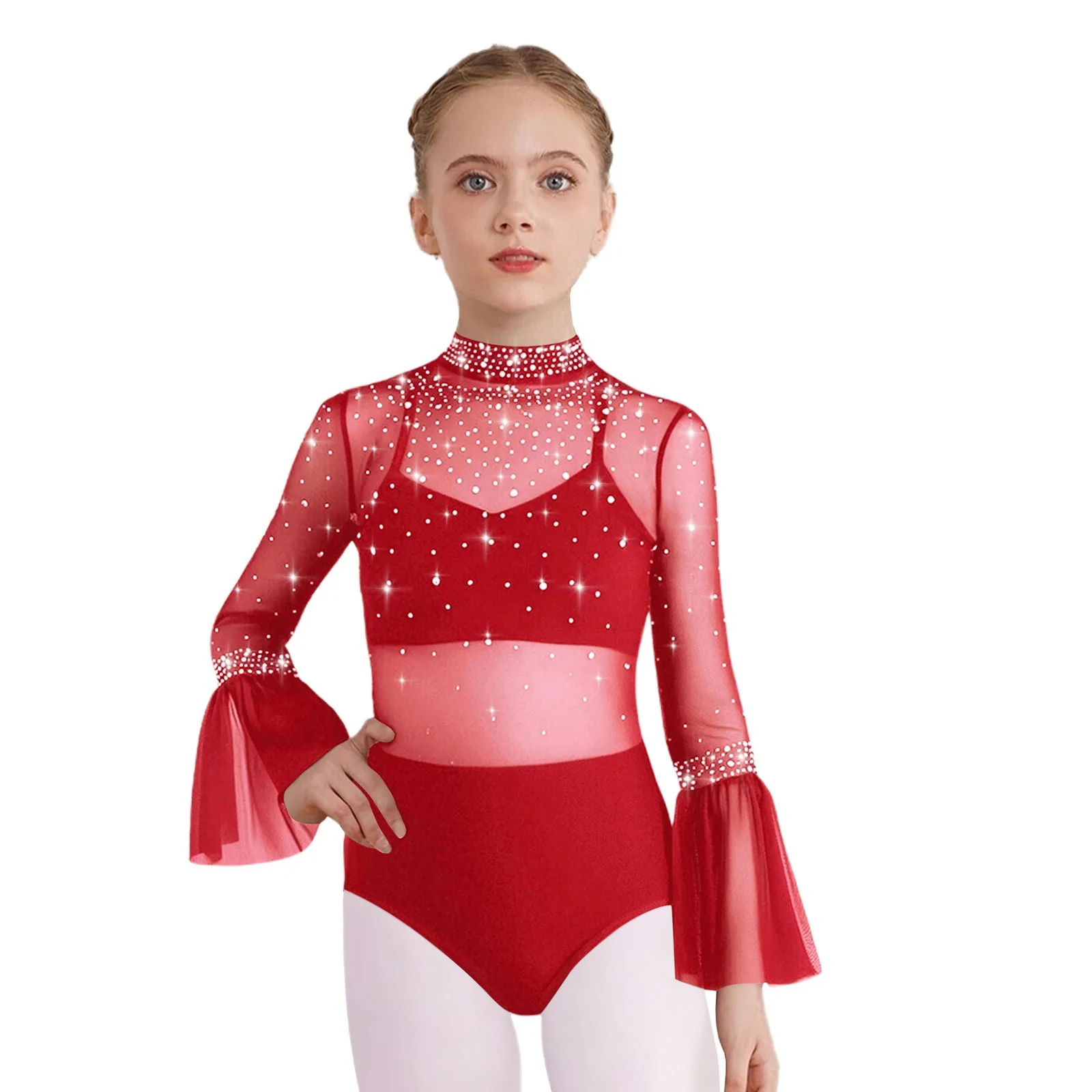 Kids Girls Gymnastics Leotard Flare Sleeve Sheer Mesh Patchwork Shiny Rhinestone Bodysuit Ballet Figure Skating Dance Costume
Kids Girls Gymnastics Leotard Flare Sleeve Sheer Mesh Patchwork Shiny Rhinestone Bodysuit Ballet Figure Skating Dance Costume