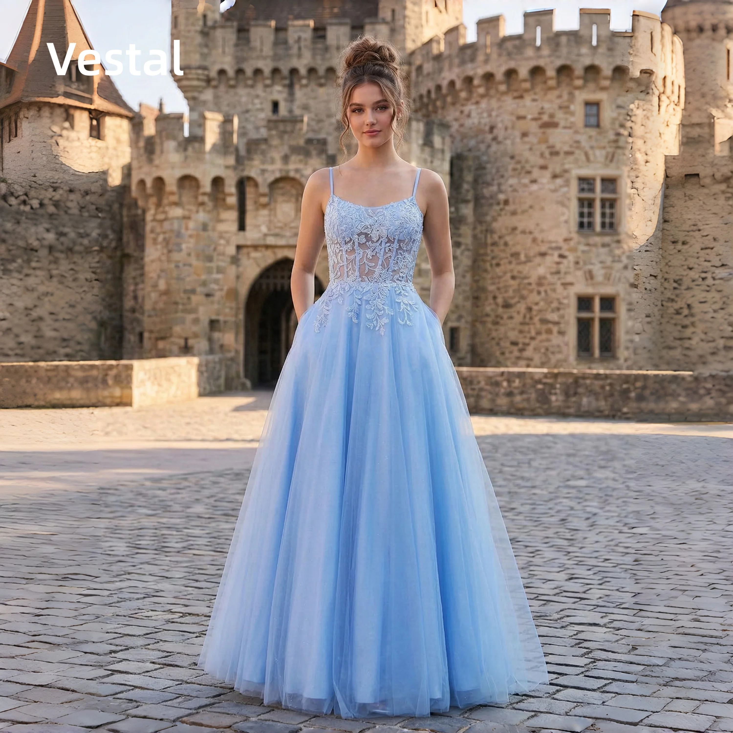 Light Blue Sheer Lace Corset Prom Dress Tulle A-line With Pockets Women Formal Evening Dance Gown Customized
Light Blue Sheer Lace Corset Prom Dress Tulle A-line With Pockets Women Formal Evening Dance Gown Customized