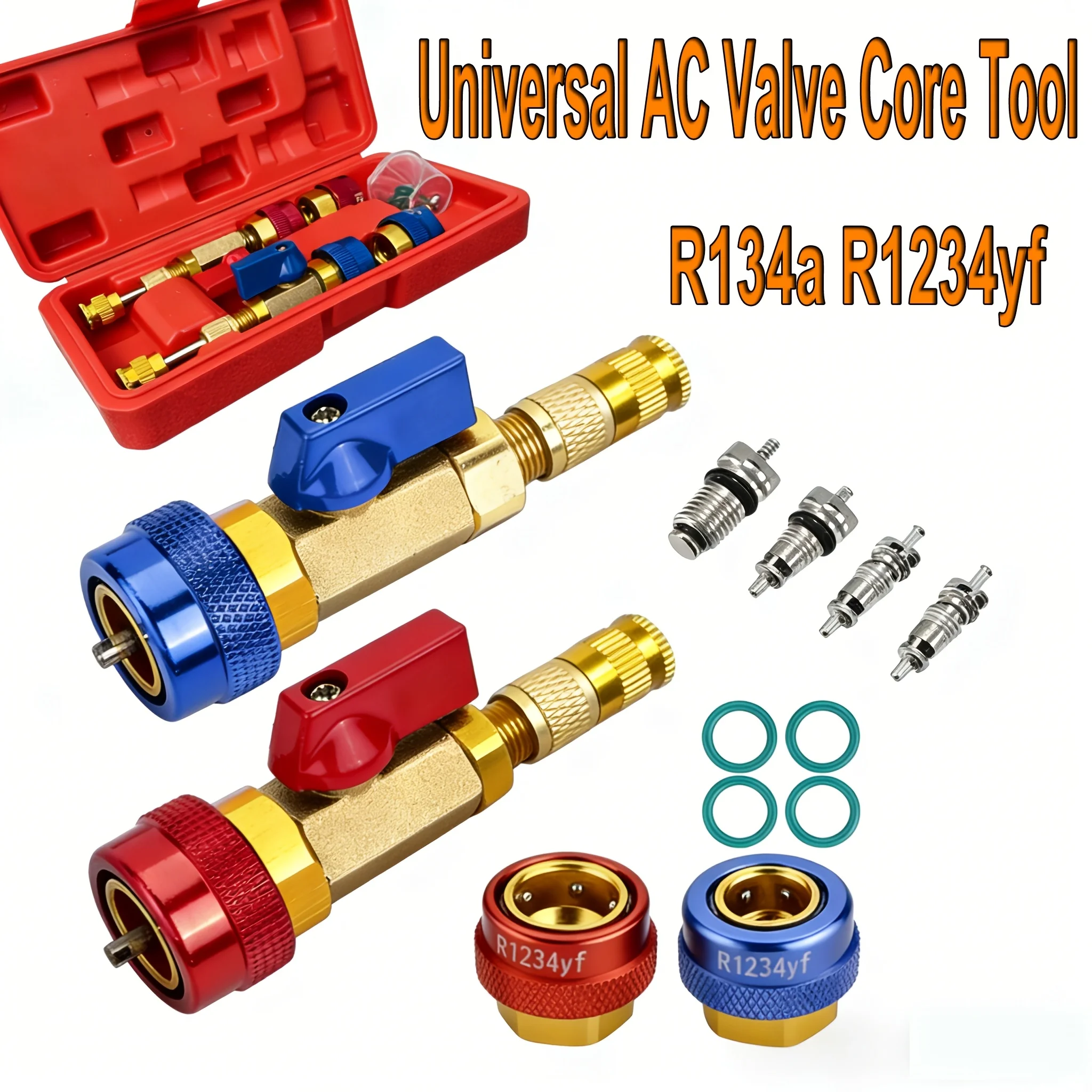 AC R134A R1234Yf R22 Valve Core Remover And Installer Kit, Includes 4 Valve Core Couplers, Quick Remove Tool
AC R134A R1234Yf R22 Valve Core Remover And Installer Kit, Includes 4 Valve Core Couplers, Quick Remove Tool