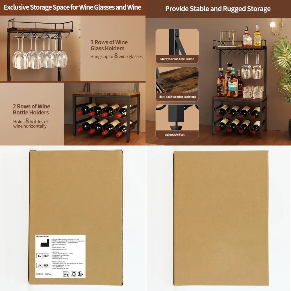 Stylish 3-Tier Freestanding Wine Rack with 8-Bottle Storage and Glass Holders for Home Bar, Black & Vintage Brown
Stylish 3-Tier Freestanding Wine Rack with 8-Bottle Storage and Glass Holders for Home Bar, Black & Vintage Brown