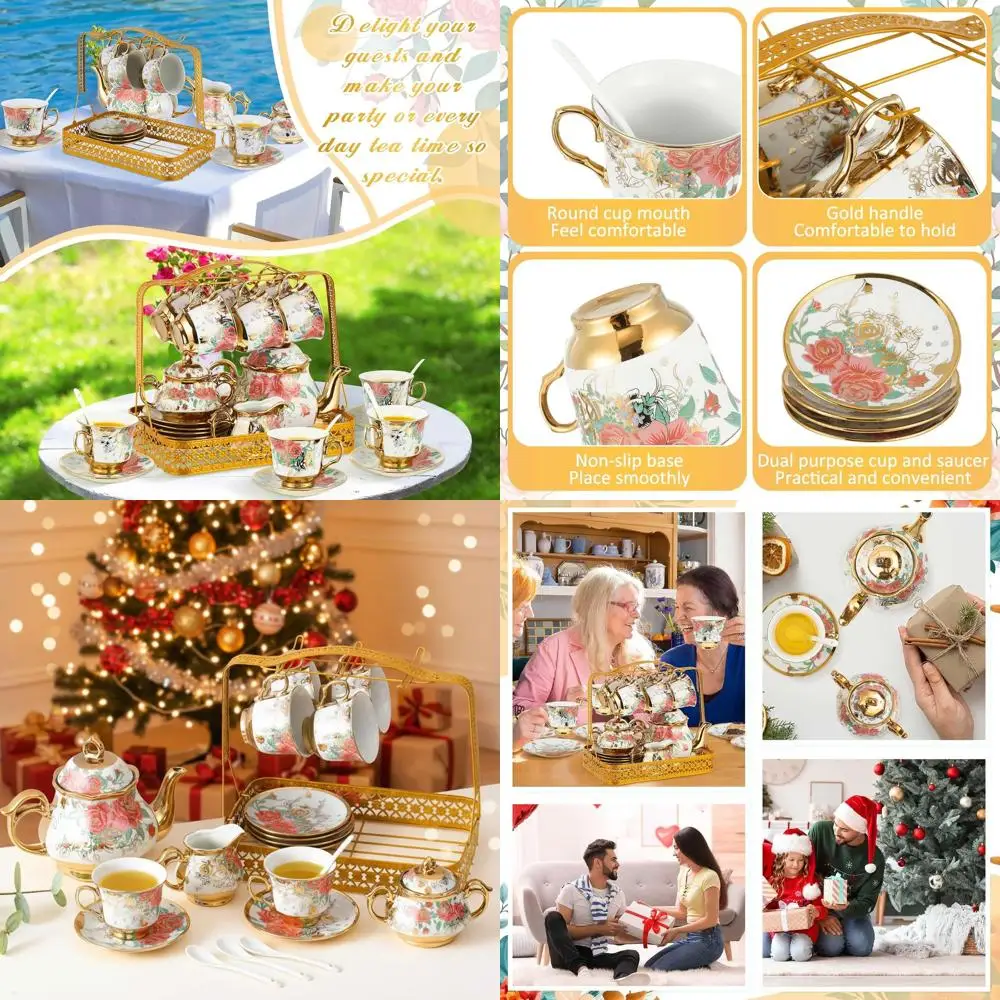 Elegant Vintage Gold-Plated Floral Porcelain Tea Set for 6, Adult Women's European-Style Pink Rose Tea Party Cups
Elegant Vintage Gold-Plated Floral Porcelain Tea Set for 6, Adult Women's European-Style Pink Rose Tea Party Cups