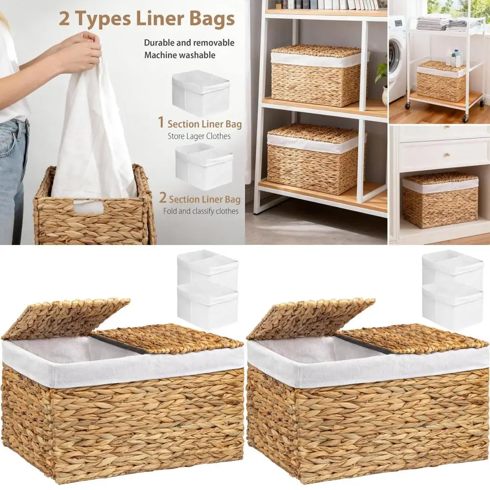 Большая плетеная корзина для хранения водяного гиацинта с двумя крышками и вкладышами, идеально подходит для организации одежды, игрушек и одеял в гостиной Ro
Большая плетеная корзина для хранения водяного гиацинта с двумя крышками и вкладышами, идеально подходит для организации одежды, игрушек и одеял в гостиной Ro