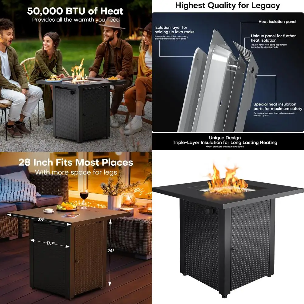 Outdoor 50,000 BTU Gas Fire Pit Table, 2-in-1 with Lid, Lava Rocks, ETL Certified, 28 Steel, Black
Outdoor 50,000 BTU Gas Fire Pit Table, 2-in-1 with Lid, Lava Rocks, ETL Certified, 28 Steel, Black