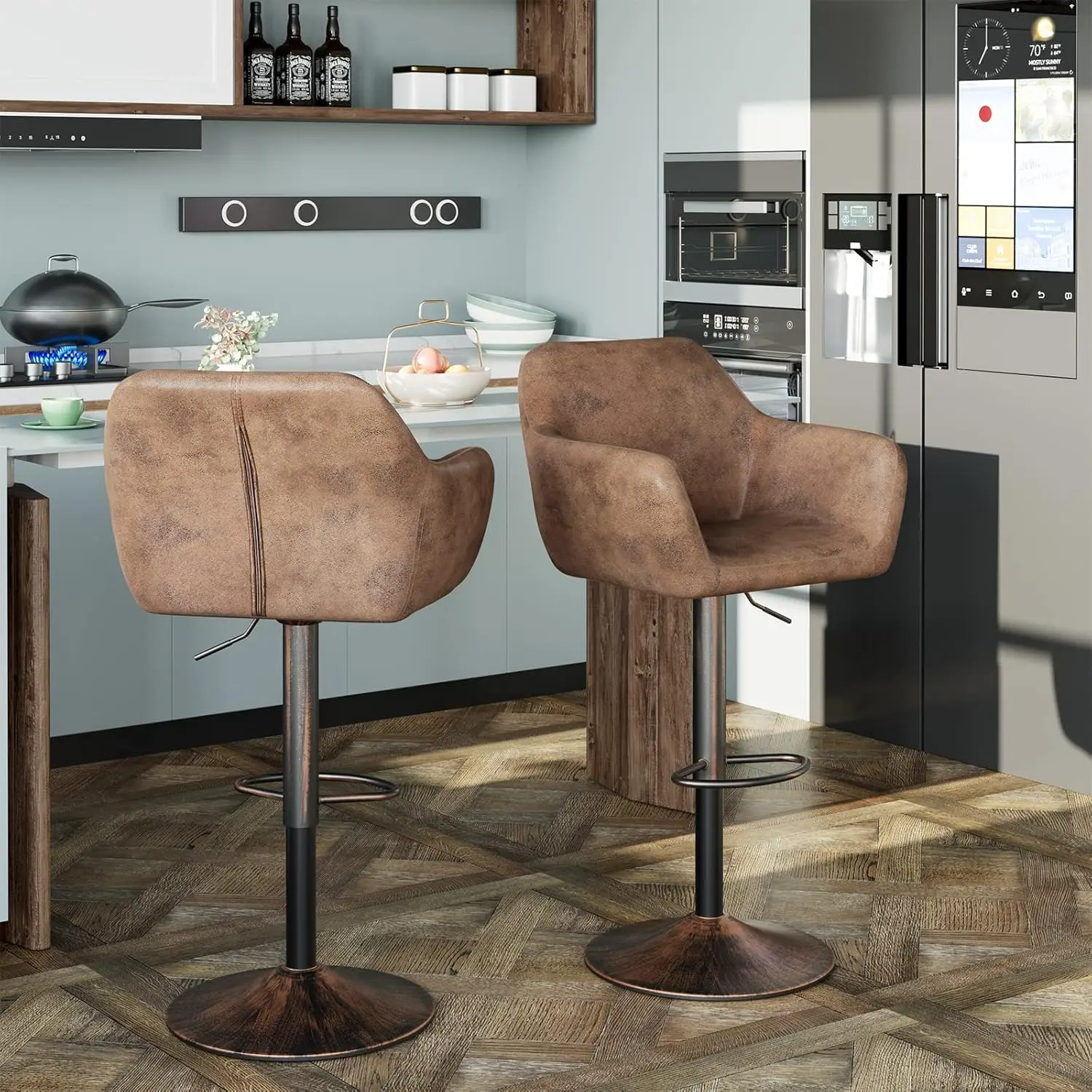 Adjustable Swivel Bar Stools Set of 2 for Kitchen Counter with Faux Leather and Metal Base, Retro Brown
Adjustable Swivel Bar Stools Set of 2 for Kitchen Counter with Faux Leather and Metal Base, Retro Brown