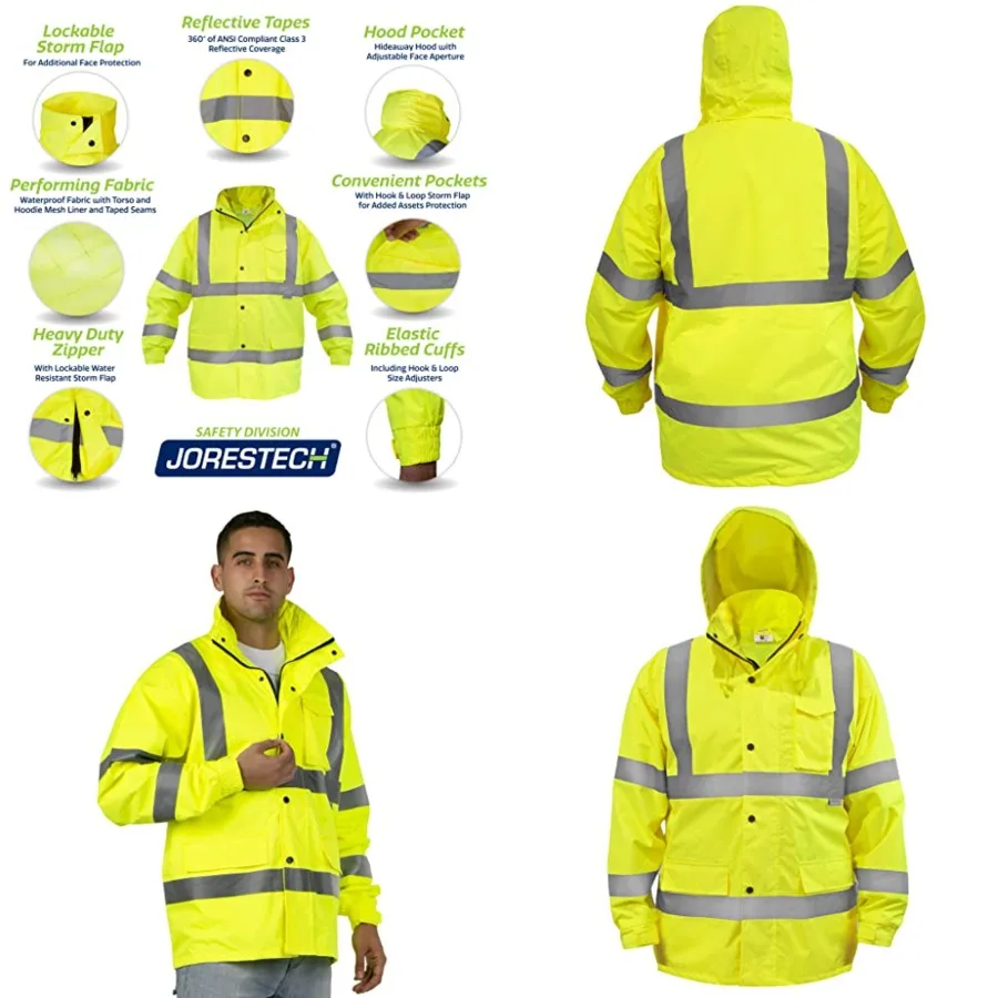 Hi-Visibility Waterproof Rain Jacket with Mesh Lining, ANSI/ISEA 107-2015 Class 3 Type R, Lightweight Wind-Resistant Safety Jac
Hi-Visibility Waterproof Rain Jacket with Mesh Lining, ANSI/ISEA 107-2015 Class 3 Type R, Lightweight Wind-Resistant Safety Jac