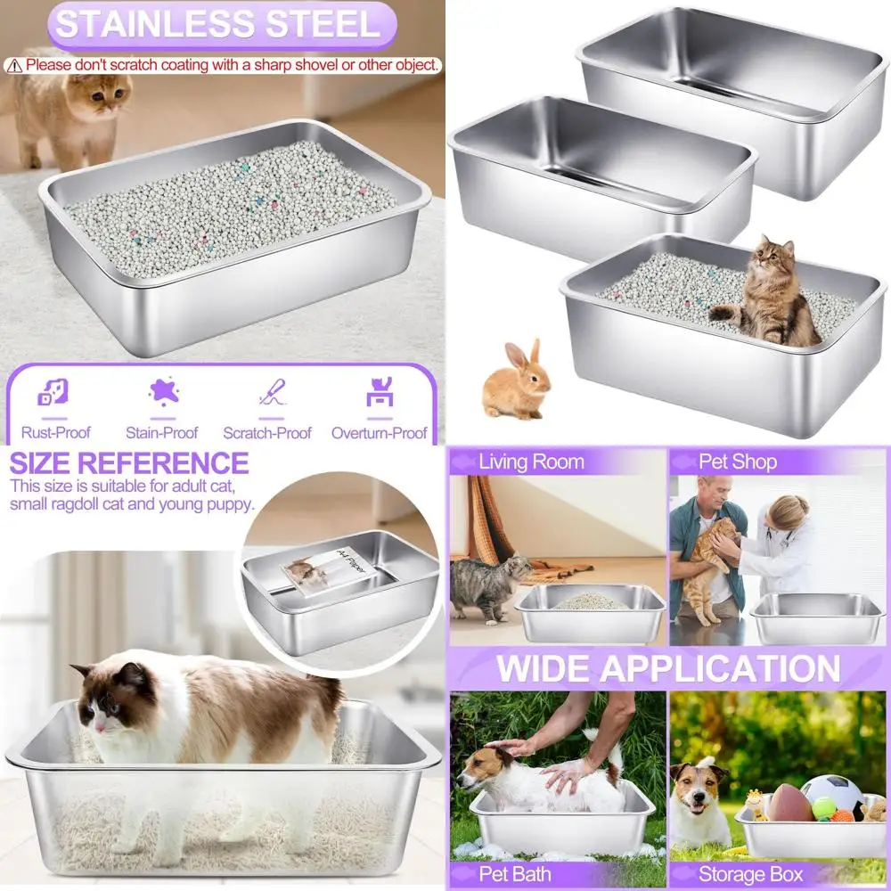 Extra Large Stainless Steel Cat Litter Boxes - 23.6L x 15.7W x 5.9H, High Sides, Non-Stick, Easy Clean for Pets
Extra Large Stainless Steel Cat Litter Boxes - 23.6L x 15.7W x 5.9H, High Sides, Non-Stick, Easy Clean for Pets