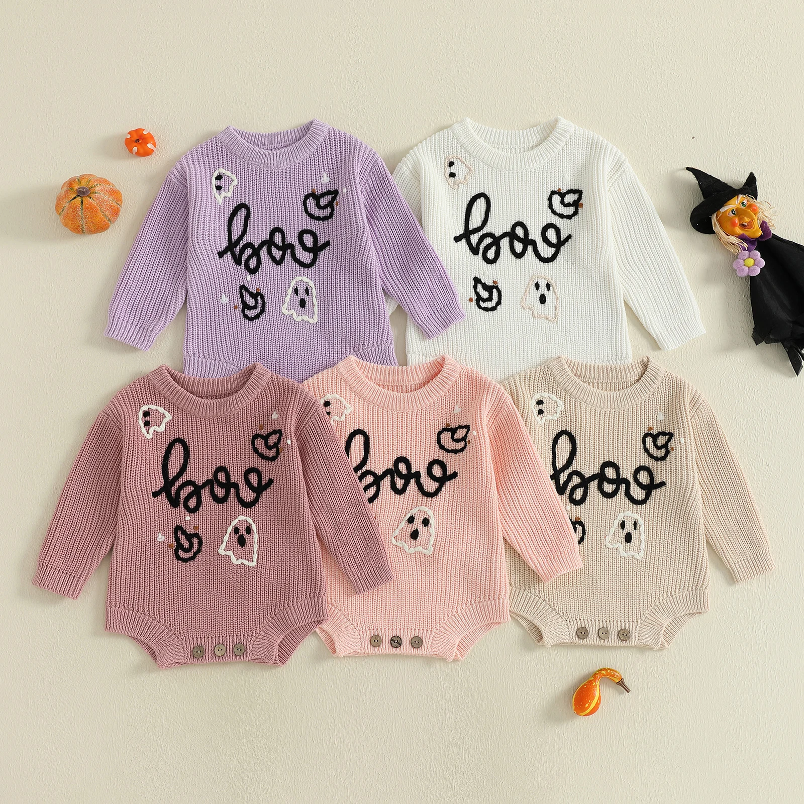 Lioraitiin Baby Girls Boys Halloween Sweater Romper Ghost Letter Embroidered Long Sleeve Jumpsuit Cute Winter Fall Clothes
Lioraitiin Baby Girls Boys Halloween Sweater Romper Ghost Letter Embroidered Long Sleeve Jumpsuit Cute Winter Fall Clothes