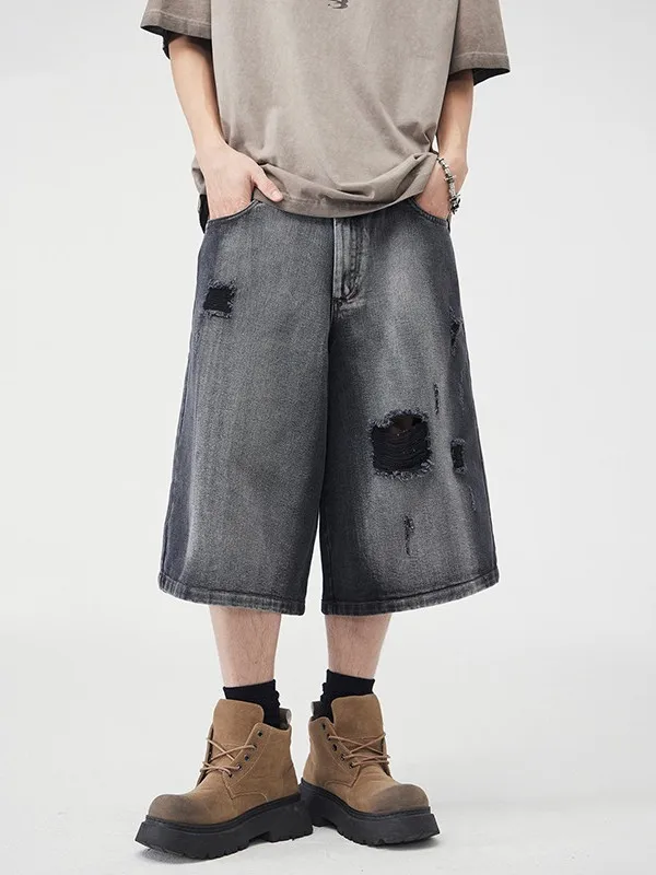 Retro American Hole Denim Shorts Men Summer Thin Dyed Wide Leg Seven-Point Pants Loose Straight Casual Jeans for Teens
Retro American Hole Denim Shorts Men Summer Thin Dyed Wide Leg Seven-Point Pants Loose Straight Casual Jeans for Teens