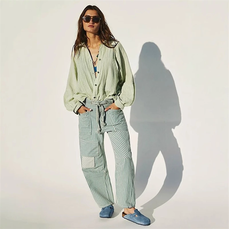 Fashion Striped Patchwork Wide Leg Pants Mid-Rise Comfy Office Casual Drawstring Pocket Loose Trousers Streetwear Trendy Women
Fashion Striped Patchwork Wide Leg Pants Mid-Rise Comfy Office Casual Drawstring Pocket Loose Trousers Streetwear Trendy Women