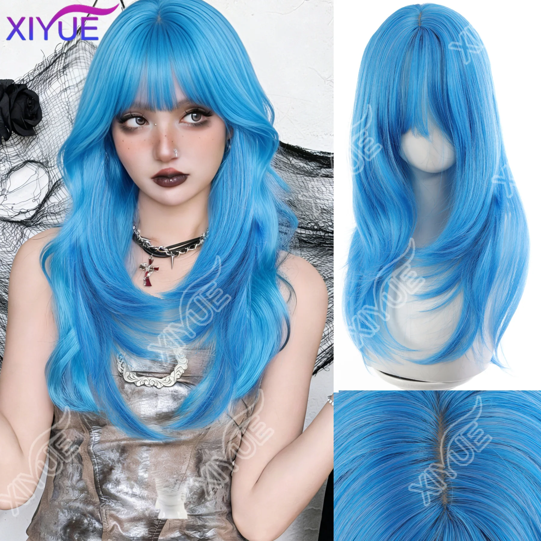 XIYUE Blue Wig with Bangs 24inch Middle Straight Hair Wig Lolita Nature Looking Headband Heat Resistant Fibers Synthetic Wigs 가발
XIYUE Blue Wig with Bangs 24inch Middle Straight Hair Wig Lolita Nature Looking Headband Heat Resistant Fibers Synthetic Wigs 가발