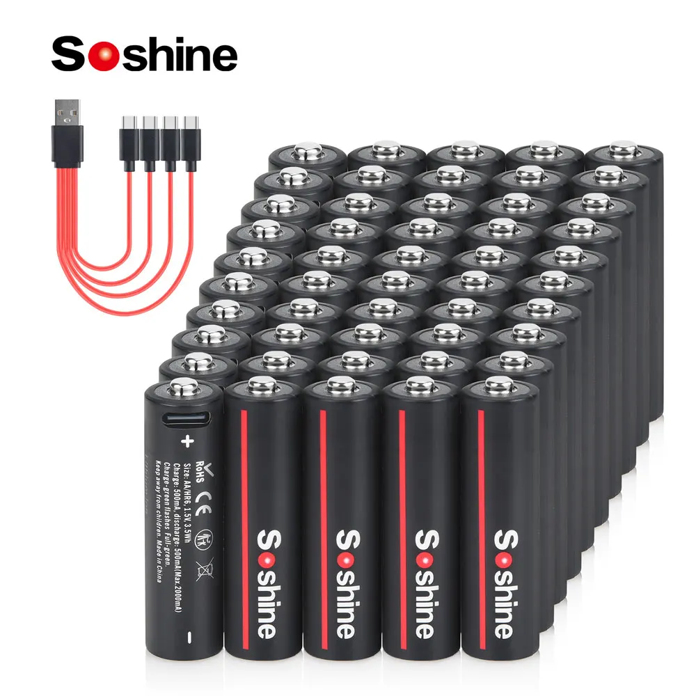 Перезаряжаемые батареи Soshine, 50 шт., AA, 1,5 в, USB, МВтч, литиевая батарея с 4-в-1 USB-кабелем для детектора дыма, игрового автомата
Перезаряжаемые батареи Soshine, 50 шт., AA, 1,5 в, USB, МВтч, литиевая батарея с 4-в-1 USB-кабелем для детектора дыма, игрового автомата