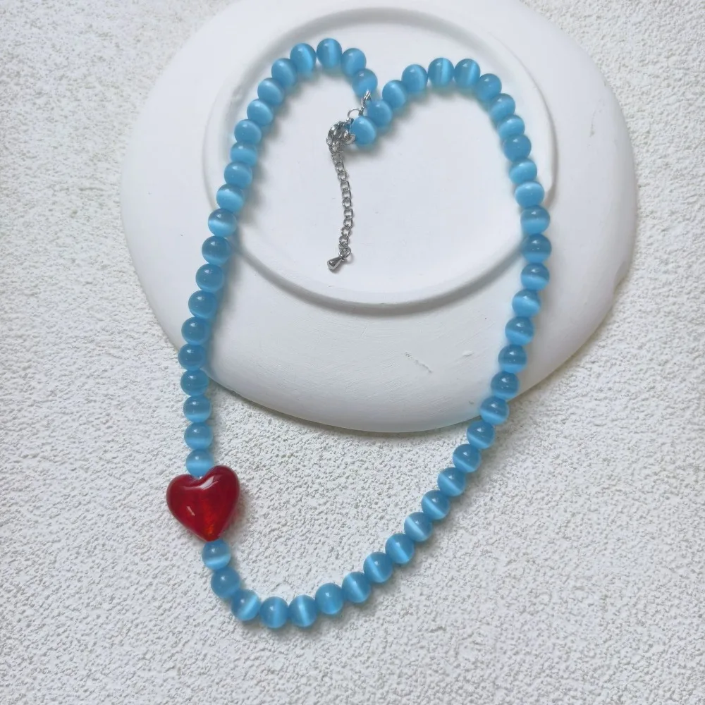Niche Style Blue Cat Eye Stone Strand Red Glazed Love Beaded Necklace Advanced All-match Neck Chain Clavicle Chain Short Choker
Niche Style Blue Cat Eye Stone Strand Red Glazed Love Beaded Necklace Advanced All-match Neck Chain Clavicle Chain Short Choker