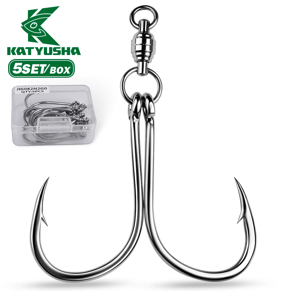 KATYUSHA 5PCS/bag 360 ° Bearing Swivel Double Hook Sea Fishing Lure Iron Plate Hook Large Object Anti Slip Barbed Fishing Hooks
KATYUSHA 5PCS/bag 360 ° Bearing Swivel Double Hook Sea Fishing Lure Iron Plate Hook Large Object Anti Slip Barbed Fishing Hooks