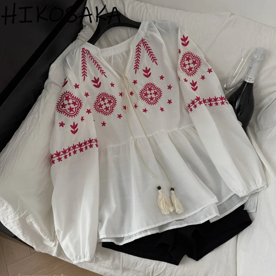 French Bohemia Style Jacquard Blouse Shirts Lace Up V-neck Long Sleeve Loose Lady Top 2025 Summer Chic All-match Blusas Mujer
French Bohemia Style Jacquard Blouse Shirts Lace Up V-neck Long Sleeve Loose Lady Top 2025 Summer Chic All-match Blusas Mujer