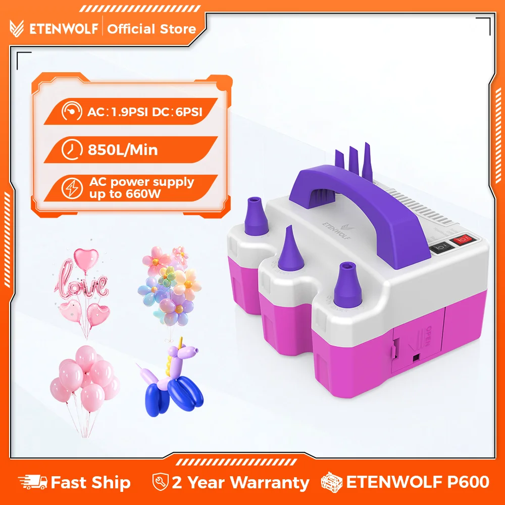 Электрический насос для воздушных шаров ETENWOLF P600 для всех воздушных шаров с 3 насадками, 110 В, 600 Вт, воздуходувка для воздушных шаров из металлической латексной фольги
Электрический насос для воздушных шаров ETENWOLF P600 для всех воздушных шаров с 3 насадками, 110 В, 600 Вт, воздуходувка для воздушных шаров из металлической латексной фольги