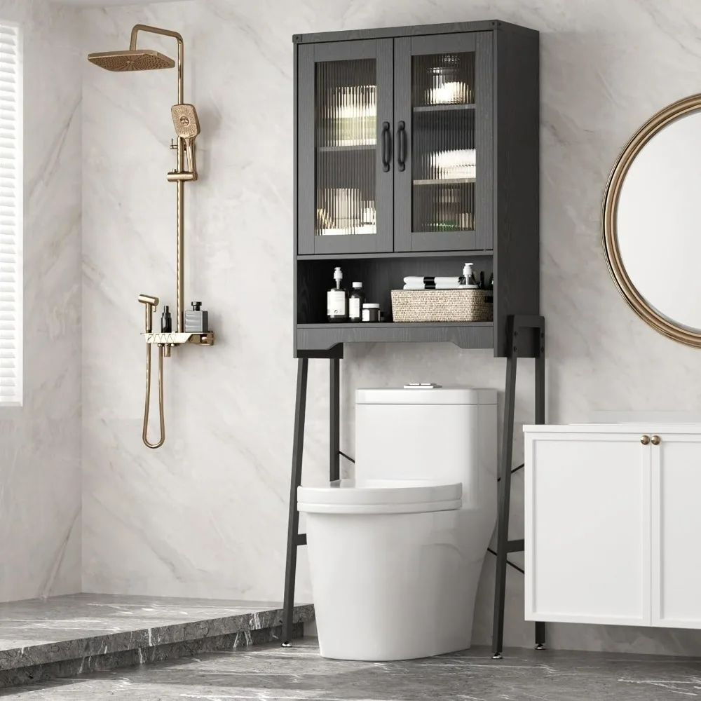 Bathroom Cabinet with Tempered Glass Doors & Adjustable Shelf, Bathroom Organizer with Metal Stand Space Saver Over Toilet
Bathroom Cabinet with Tempered Glass Doors & Adjustable Shelf, Bathroom Organizer with Metal Stand Space Saver Over Toilet
