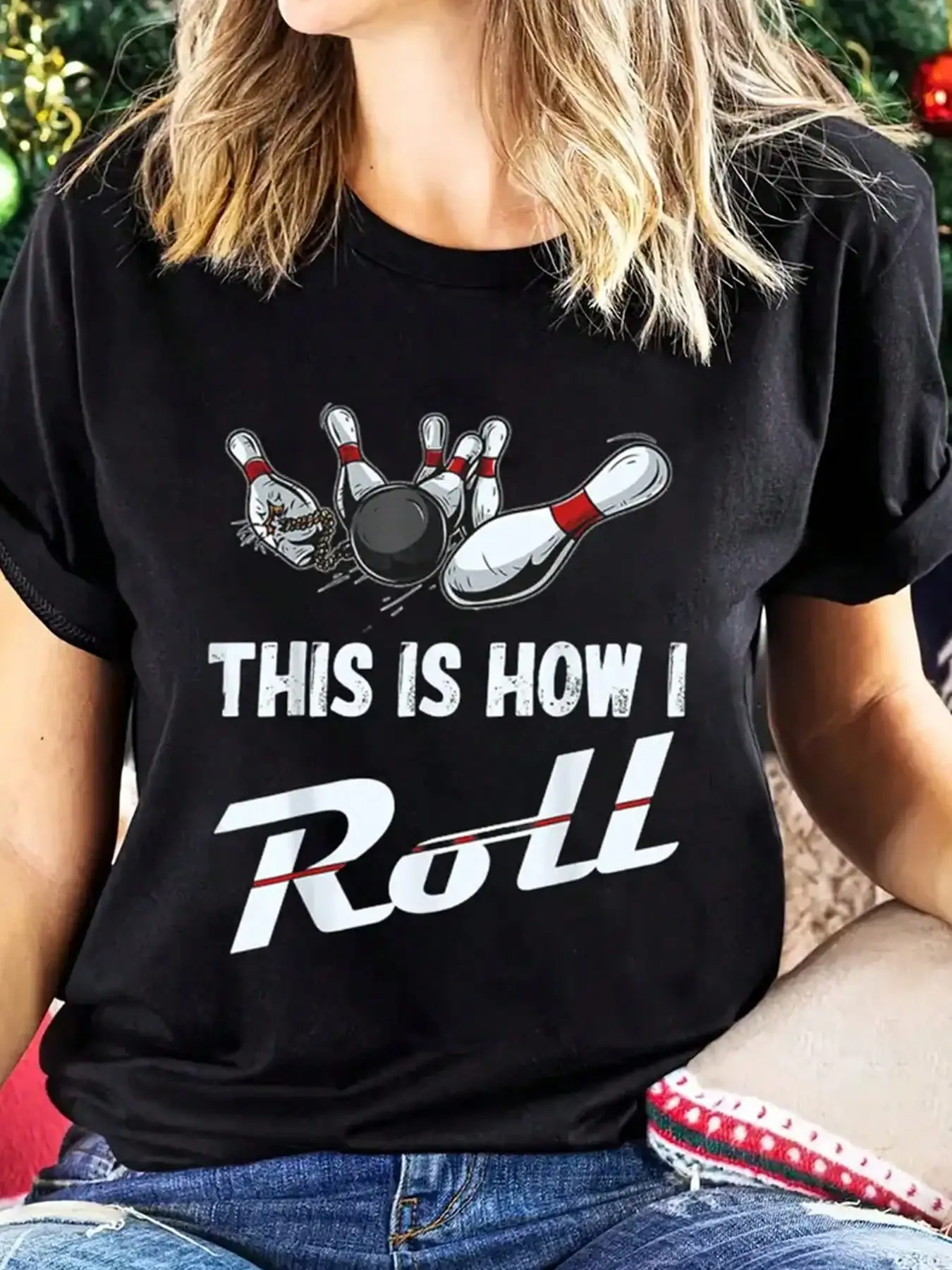 Fun Bowling Pattern Print, Outdoor Sports Women's T-Shirt Black, Spring And Summer Casual Round Neck Short Sleeves, Very Suitabl
Fun Bowling Pattern Print, Outdoor Sports Women's T-Shirt Black, Spring And Summer Casual Round Neck Short Sleeves, Very Suitabl