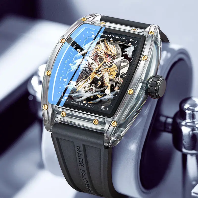 Mark Fairwhale Fashion Tonneau Kirin Dial Men's Watch Automatic Mechanical Transparent acrylic Case Luminous Watches for man
Mark Fairwhale Fashion Tonneau Kirin Dial Men's Watch Automatic Mechanical Transparent acrylic Case Luminous Watches for man