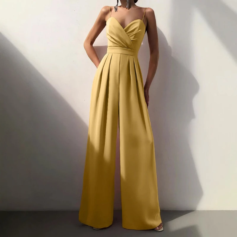 Jumpsuits Women One Piece Sleeveless Overalls Wide Leg Long Pants High Waist Folds Floor Length Pants Rompers V Neck Office Lady
Jumpsuits Women One Piece Sleeveless Overalls Wide Leg Long Pants High Waist Folds Floor Length Pants Rompers V Neck Office Lady
