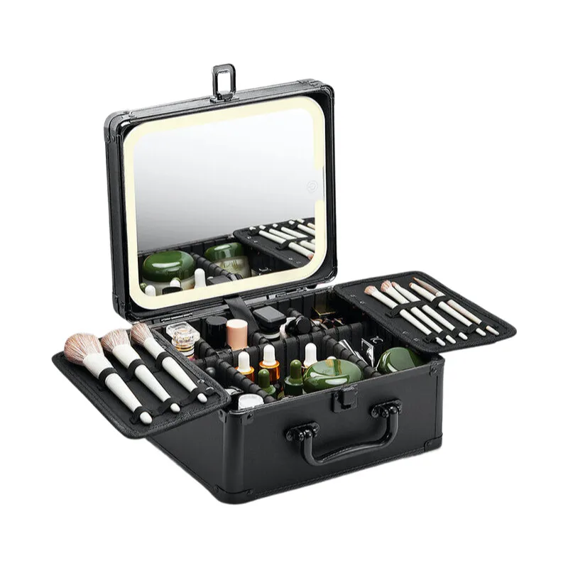 Aluminum Alloy Frame Makeup Case with Adjustable LED Lighted Mirror - Portable Lockable Cosmetic Organizer for Travel and Home
Aluminum Alloy Frame Makeup Case with Adjustable LED Lighted Mirror - Portable Lockable Cosmetic Organizer for Travel and Home
