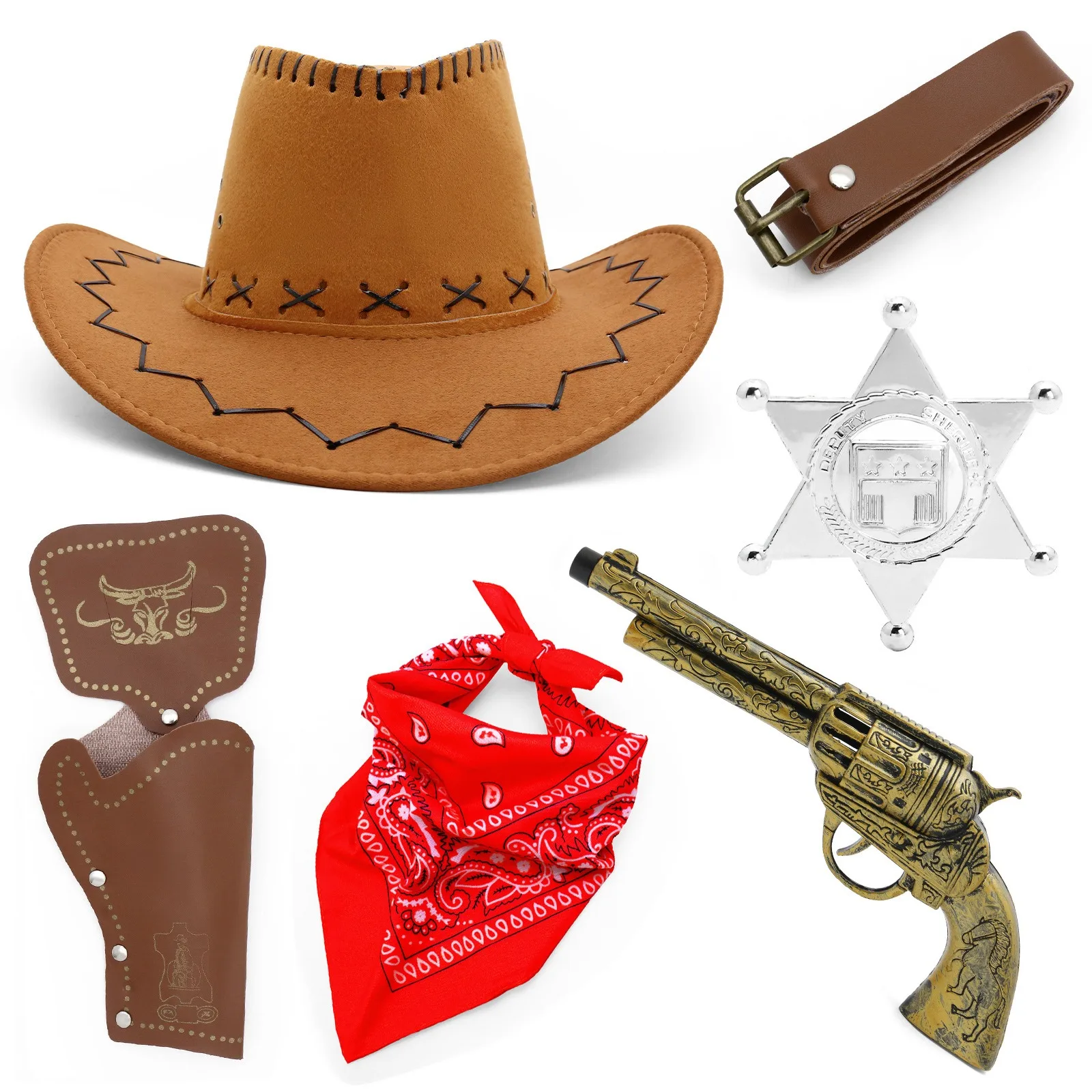 Medieval Cosplay Outfit Set Cowboy Holster Hat Toy Gun Cowboy Gun Holsters Cowboy Set for Halloween Party Dress Up Six Piece Set
Medieval Cosplay Outfit Set Cowboy Holster Hat Toy Gun Cowboy Gun Holsters Cowboy Set for Halloween Party Dress Up Six Piece Set