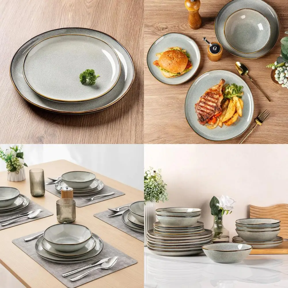 Набор прочной керамической посуды, тарелки и миски ручной работы с реактивной глазурью, подходят для посудомоечных машин и микроволновых печей, на 4 персоны (12 предметов)
Набор прочной керамической посуды, тарелки и миски ручной работы с реактивной глазурью, подходят для посудомоечных машин и микроволновых печей, на 4 персоны (12 предметов)