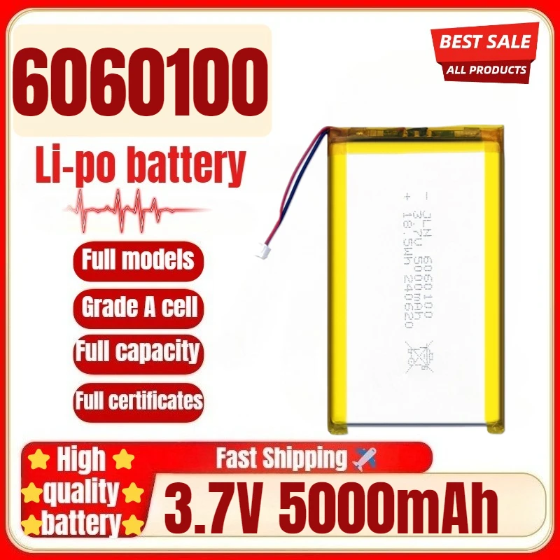 6060100 3.7V 5000mAh Polymer Lithium Rechargeable Battery for DIY Power Bank Bluetooth Speaker Solar Light LED Lamp Toys Game
6060100 3.7V 5000mAh Polymer Lithium Rechargeable Battery for DIY Power Bank Bluetooth Speaker Solar Light LED Lamp Toys Game