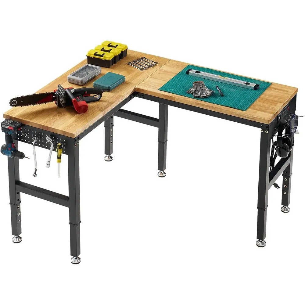 Adjustable Height L-Shaped Workbench with Power Strip, Heavy-Duty Industrial Wood Top, 6000 lbs Capacity, Suitable for Workshops
Adjustable Height L-Shaped Workbench with Power Strip, Heavy-Duty Industrial Wood Top, 6000 lbs Capacity, Suitable for Workshops