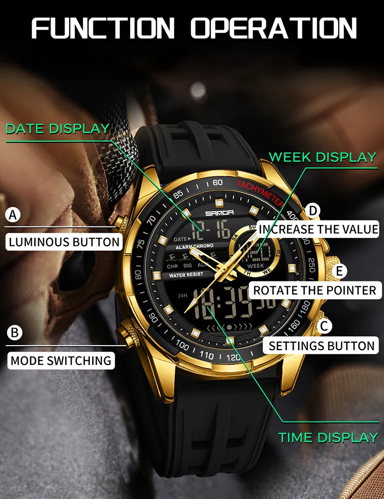 Sanda 6318 Digital Led Watch Men Original Sport Quartz Wristwatch Top Brand Luxury Stopwatch Waterproof Male Electronic Clock
Sanda 6318 Digital Led Watch Men Original Sport Quartz Wristwatch Top Brand Luxury Stopwatch Waterproof Male Electronic Clock